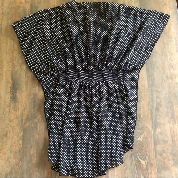 La Vie En Rose Aqua Beach Cover Up‎ Women’s Sz S Black White Polka Dot V Neck - Picture 2 of 5